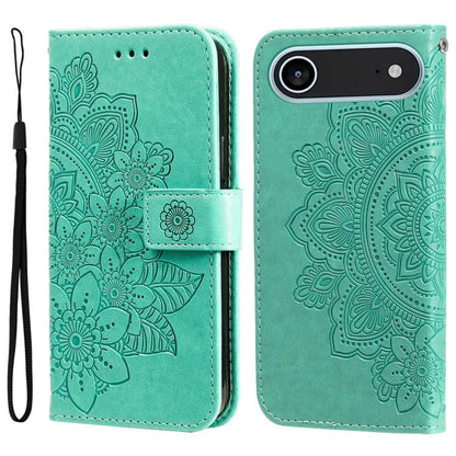 For iPhone Air Seven-petal Flowers Embossing Leather Phone Case(Green) - iPhone Air Cases by buy2fix | Online Shopping UK | buy2fix
