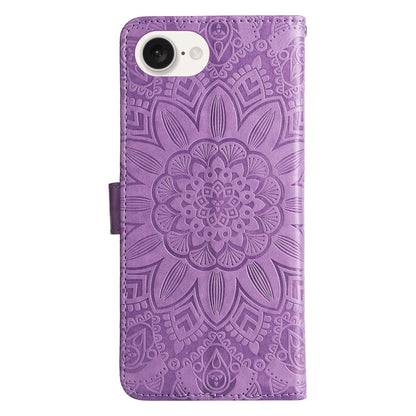 For iPhone 16e Embossed Sunflower Leather Phone Case(Purple) - iPhone 16e Cases by buy2fix | Online Shopping UK | buy2fix