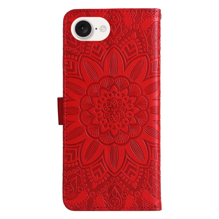For iPhone 16e Embossed Sunflower Leather Phone Case(Red) - iPhone 16e Cases by buy2fix | Online Shopping UK | buy2fix