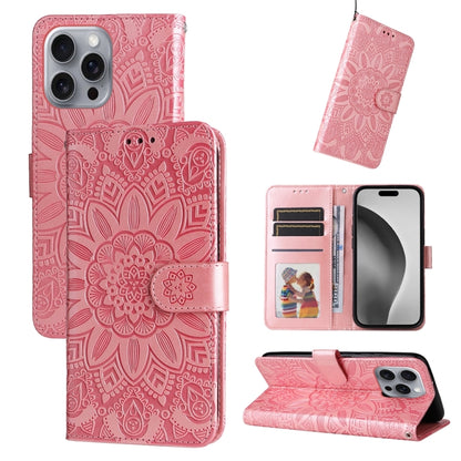 For iPhone 16 Pro Max Embossed Sunflower Leather Phone Case(Pink) by buy2fix