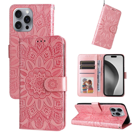 For iPhone 16 Pro Max Embossed Sunflower Leather Phone Case(Pink) by buy2fix