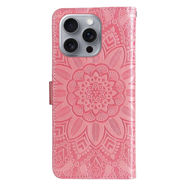 For iPhone 16 Pro Max Embossed Sunflower Leather Phone Case(Pink) by buy2fix