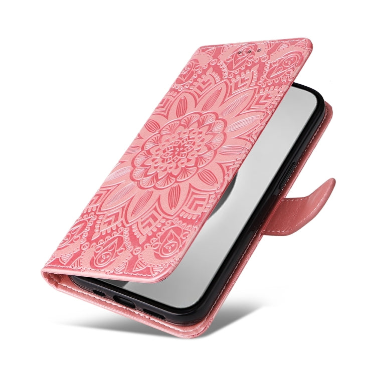 For iPhone 16 Pro Max Embossed Sunflower Leather Phone Case(Pink) by buy2fix