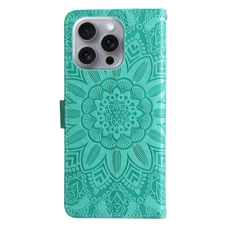 For iPhone 16 Pro Max Embossed Sunflower Leather Phone Case(Green) by buy2fix
