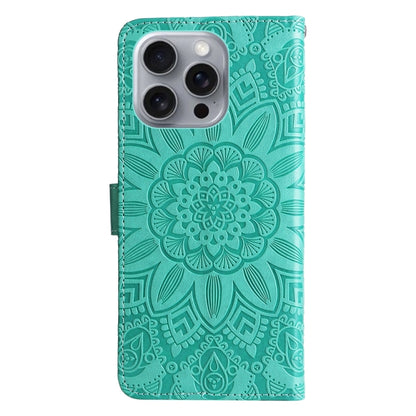 For iPhone 16 Pro Max Embossed Sunflower Leather Phone Case(Green) by buy2fix