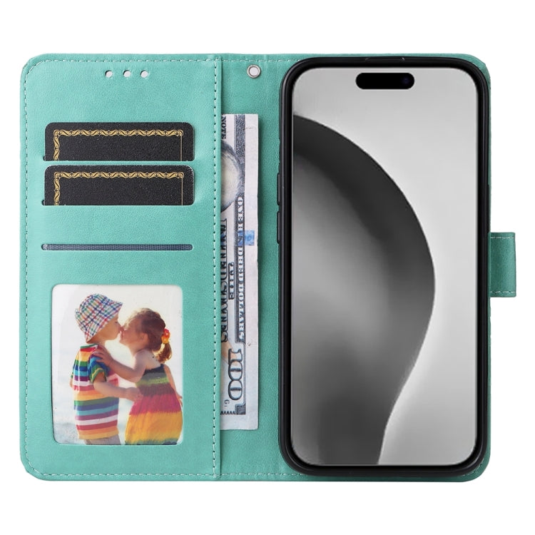 For iPhone 16 Pro Max Embossed Sunflower Leather Phone Case(Green) by buy2fix