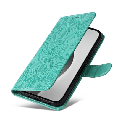 For iPhone 16 Pro Max Embossed Sunflower Leather Phone Case(Green) by buy2fix