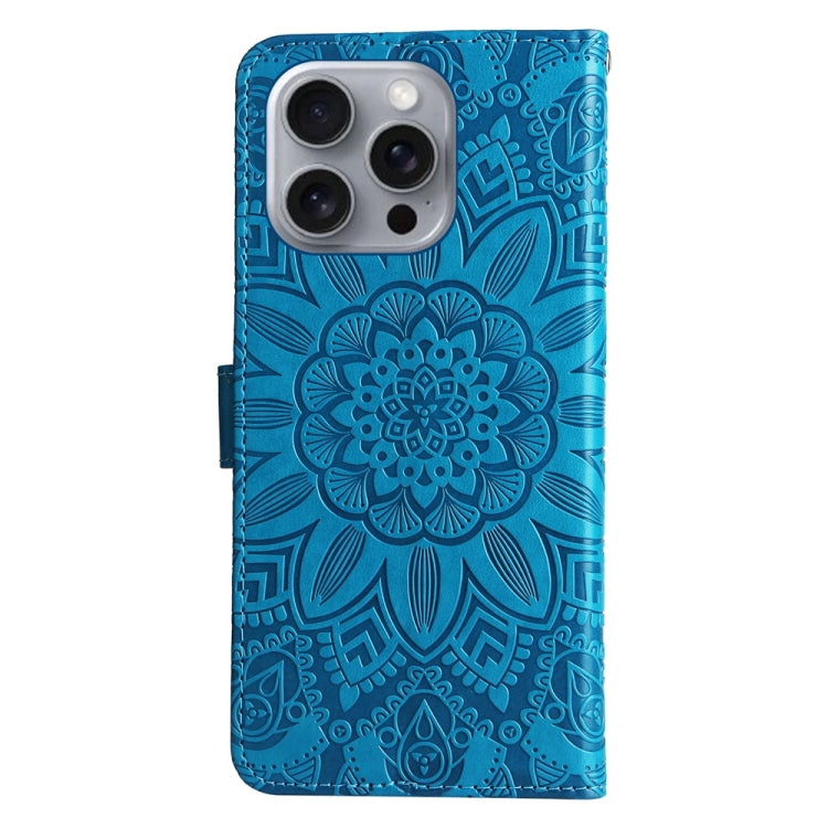 For iPhone 16 Pro Max Embossed Sunflower Leather Phone Case(Blue) by buy2fix