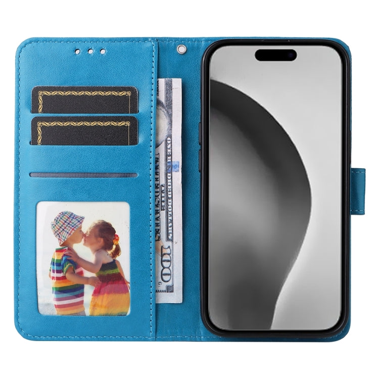 For iPhone 16 Pro Max Embossed Sunflower Leather Phone Case(Blue) by buy2fix