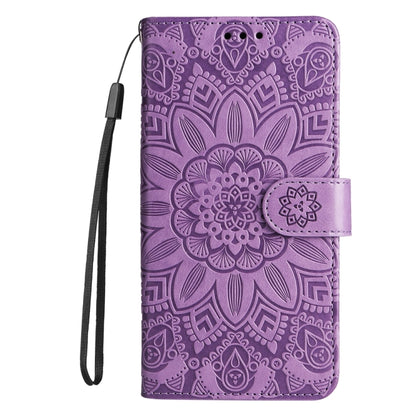 For iPhone 16 Pro Max Embossed Sunflower Leather Phone Case(Purple) by buy2fix