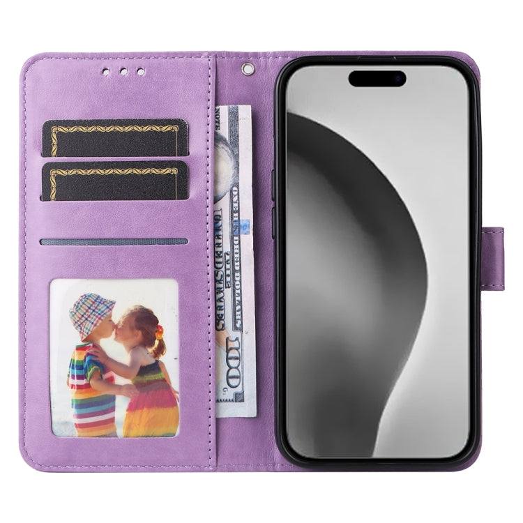 For iPhone 16 Pro Max Embossed Sunflower Leather Phone Case(Purple) by buy2fix