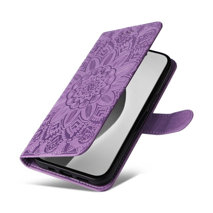 For iPhone 16 Pro Max Embossed Sunflower Leather Phone Case(Purple) by buy2fix