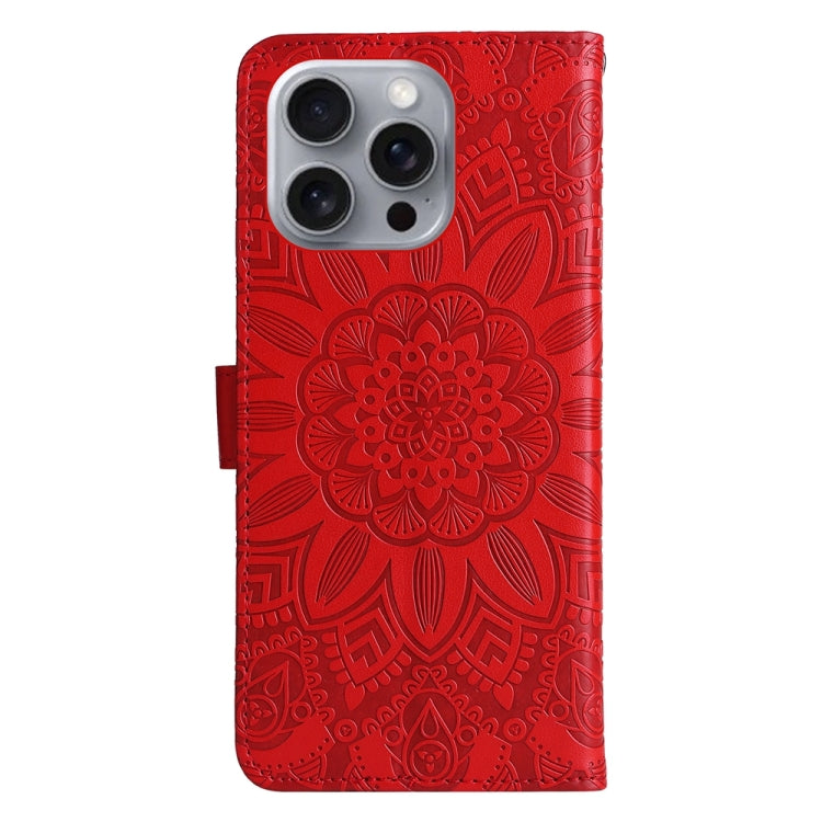 For iPhone 16 Pro Max Embossed Sunflower Leather Phone Case(Red) by buy2fix