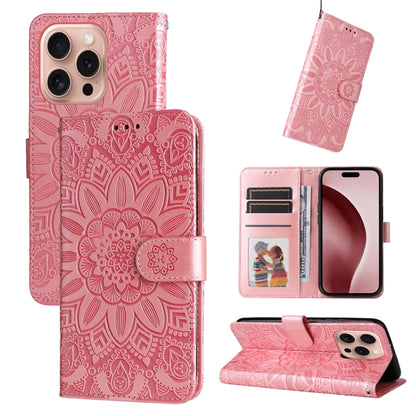For iPhone 16 Pro Embossed Sunflower Leather Phone Case(Pink) by buy2fix
