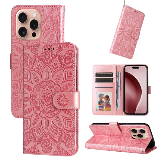 For iPhone 16 Pro Embossed Sunflower Leather Phone Case(Pink) by buy2fix