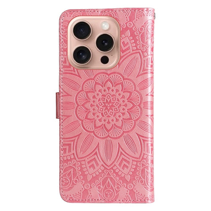 For iPhone 16 Pro Embossed Sunflower Leather Phone Case(Pink) by buy2fix