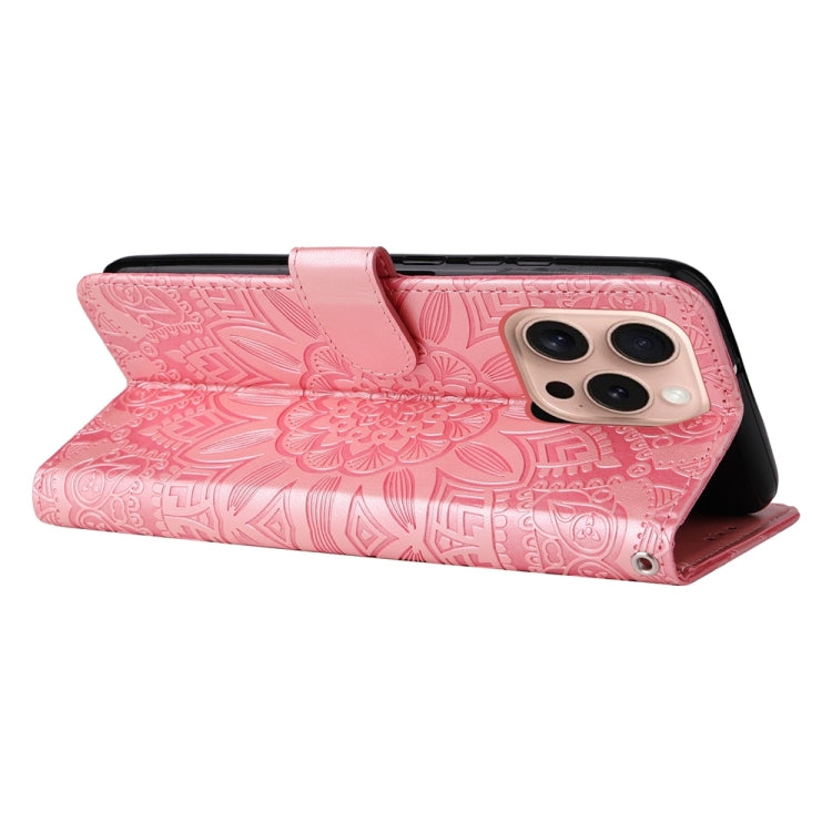 For iPhone 16 Pro Embossed Sunflower Leather Phone Case(Pink) by buy2fix