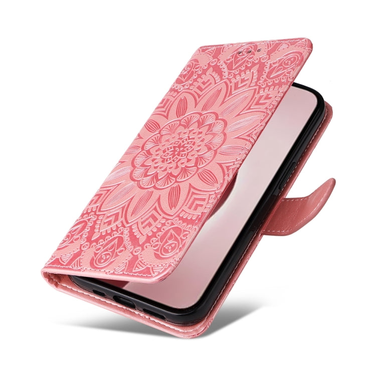 For iPhone 16 Pro Embossed Sunflower Leather Phone Case(Pink) by buy2fix