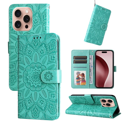 For iPhone 16 Pro Embossed Sunflower Leather Phone Case(Green) by buy2fix