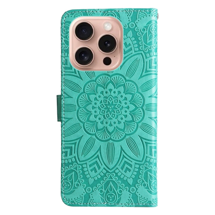 For iPhone 16 Pro Embossed Sunflower Leather Phone Case(Green) by buy2fix
