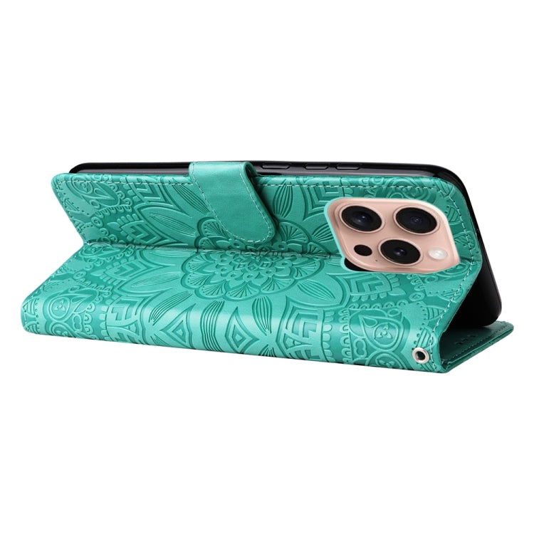 For iPhone 16 Pro Embossed Sunflower Leather Phone Case(Green) by buy2fix