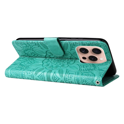 For iPhone 16 Pro Embossed Sunflower Leather Phone Case(Green) by buy2fix