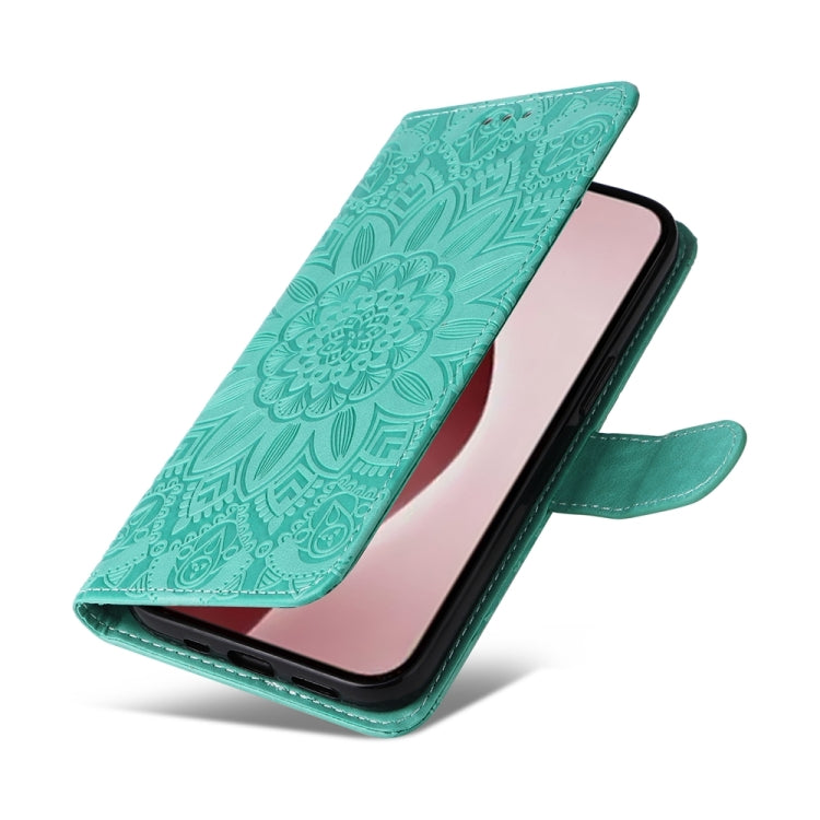 For iPhone 16 Pro Embossed Sunflower Leather Phone Case(Green) by buy2fix