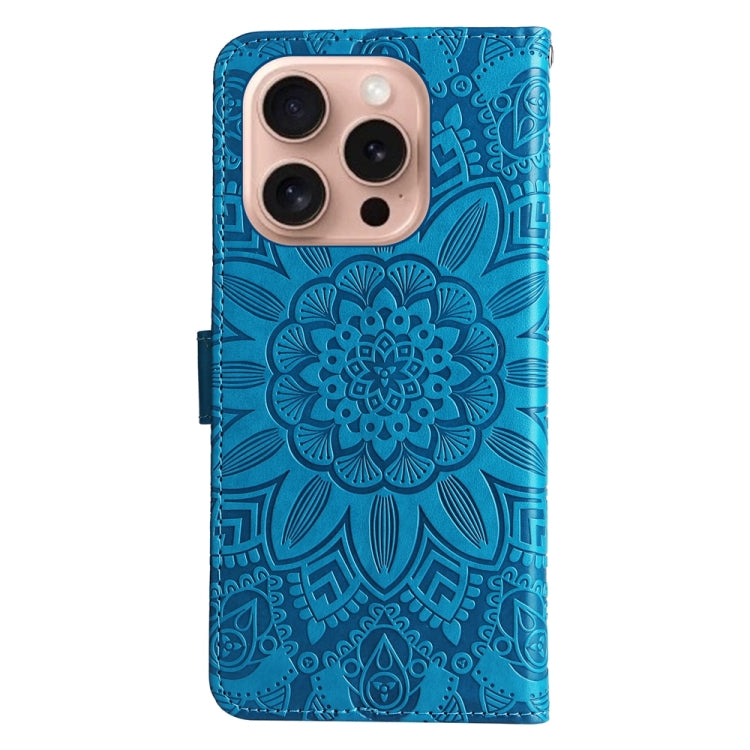 For iPhone 16 Pro Embossed Sunflower Leather Phone Case(Blue) by buy2fix