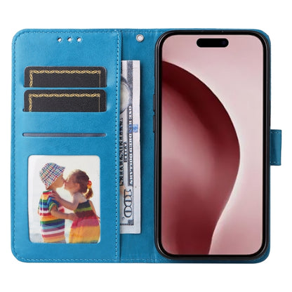 For iPhone 16 Pro Embossed Sunflower Leather Phone Case(Blue) by buy2fix