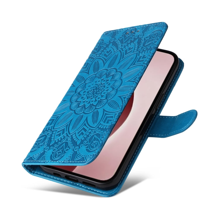 For iPhone 16 Pro Embossed Sunflower Leather Phone Case(Blue) by buy2fix