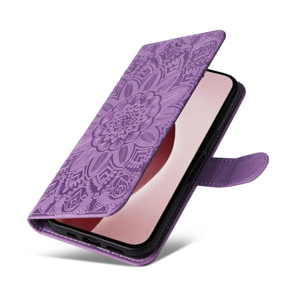 For iPhone 16 Pro Embossed Sunflower Leather Phone Case(Purple) by buy2fix