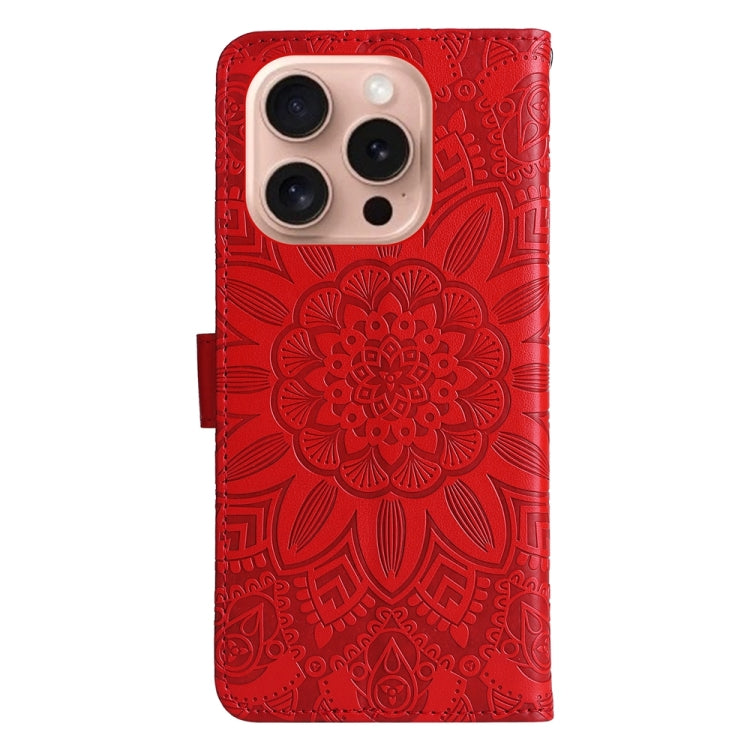 For iPhone 16 Pro Embossed Sunflower Leather Phone Case(Red) by buy2fix