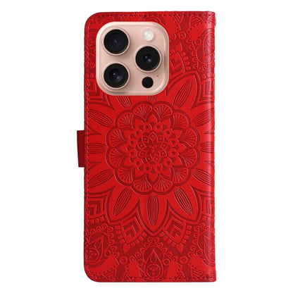 For iPhone 16 Pro Embossed Sunflower Leather Phone Case(Red) by buy2fix