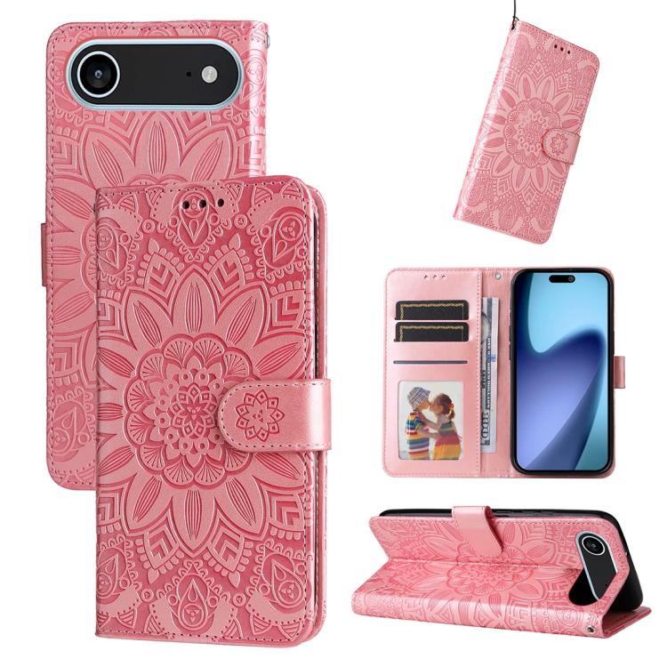 For iPhone Air Embossed Sunflower Leather Phone Case(Pink) - iPhone Air Cases by buy2fix | Online Shopping UK | buy2fix