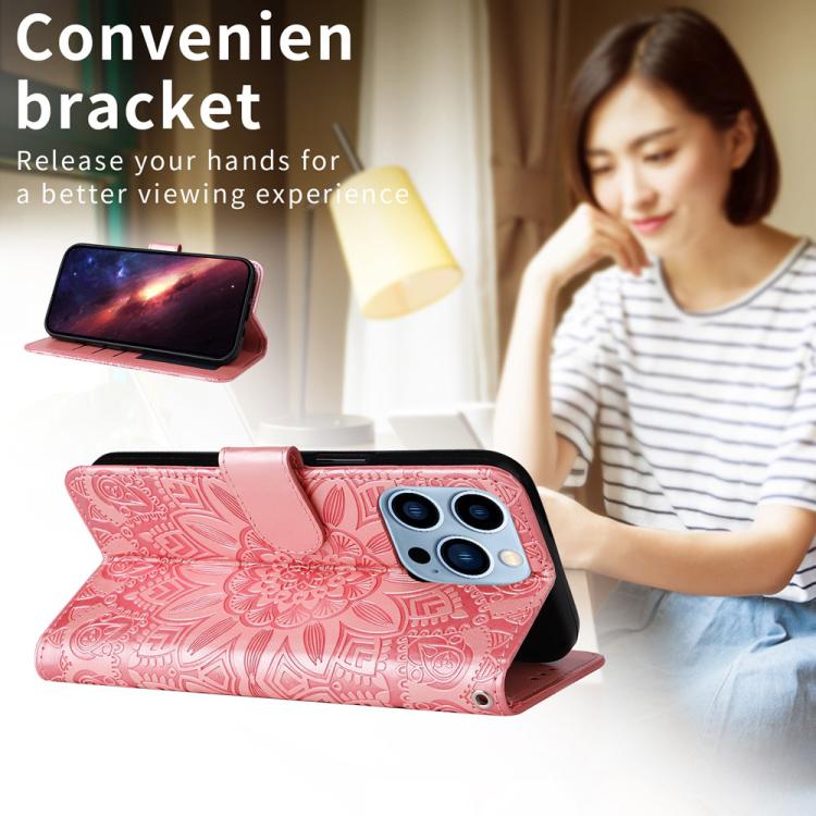 For iPhone Air Embossed Sunflower Leather Phone Case(Pink) - iPhone Air Cases by buy2fix | Online Shopping UK | buy2fix