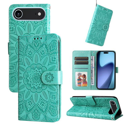 For iPhone Air Embossed Sunflower Leather Phone Case(Green) - iPhone Air Cases by buy2fix | Online Shopping UK | buy2fix