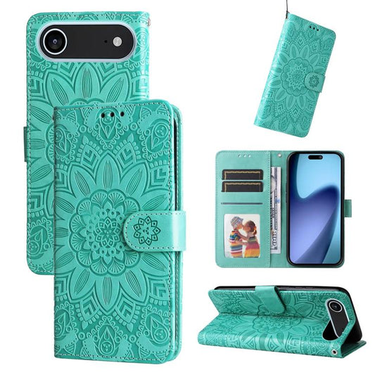 For iPhone Air Embossed Sunflower Leather Phone Case(Green) - iPhone Air Cases by buy2fix | Online Shopping UK | buy2fix