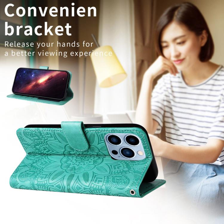 For iPhone Air Embossed Sunflower Leather Phone Case(Green) - iPhone Air Cases by buy2fix | Online Shopping UK | buy2fix