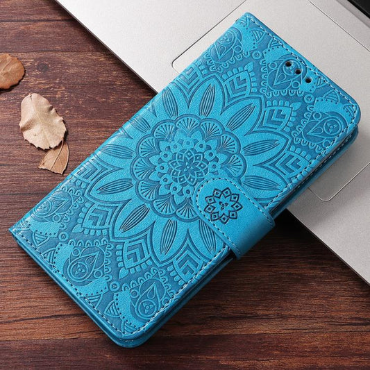 For iPhone Air Embossed Sunflower Leather Phone Case(Blue) - iPhone Air Cases by buy2fix | Online Shopping UK | buy2fix