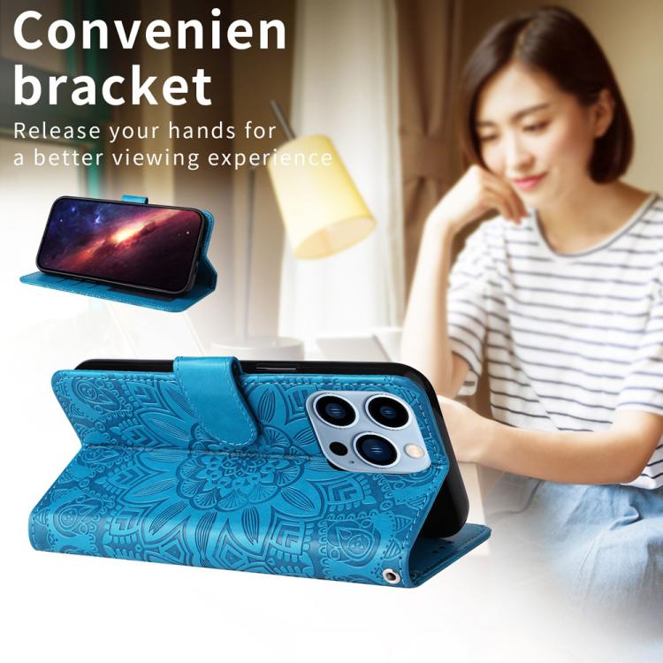 For iPhone Air Embossed Sunflower Leather Phone Case(Blue) - iPhone Air Cases by buy2fix | Online Shopping UK | buy2fix