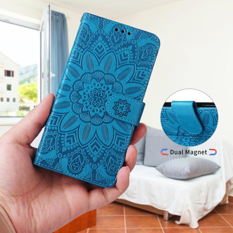 For iPhone Air Embossed Sunflower Leather Phone Case(Blue) - iPhone Air Cases by buy2fix | Online Shopping UK | buy2fix