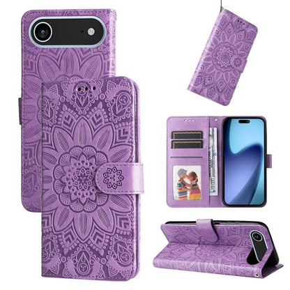 For iPhone Air Embossed Sunflower Leather Phone Case(Purple) - iPhone Air Cases by buy2fix | Online Shopping UK | buy2fix