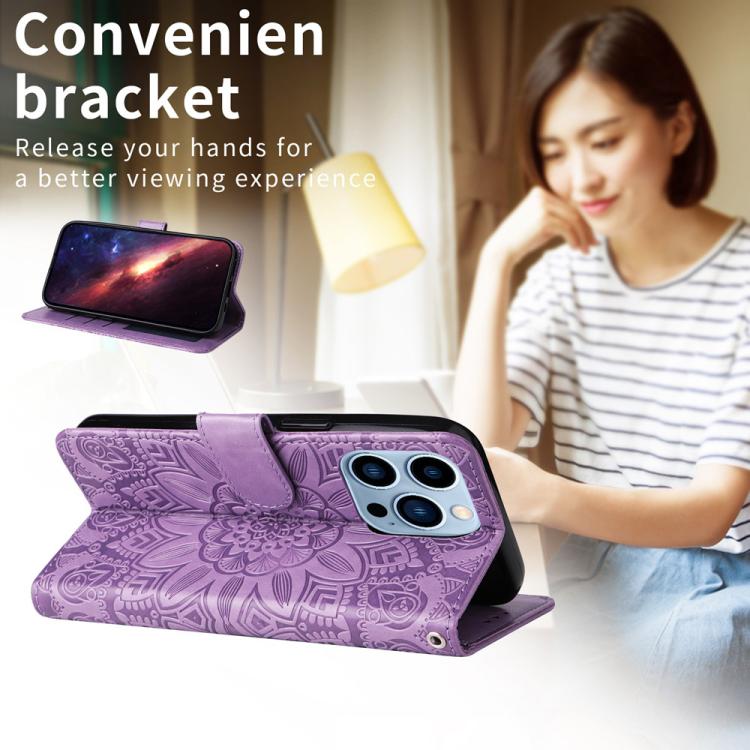 For iPhone Air Embossed Sunflower Leather Phone Case(Purple) - iPhone Air Cases by buy2fix | Online Shopping UK | buy2fix