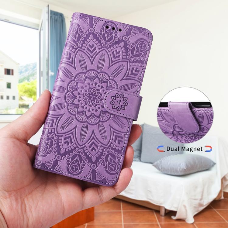 For iPhone Air Embossed Sunflower Leather Phone Case(Purple) - iPhone Air Cases by buy2fix | Online Shopping UK | buy2fix