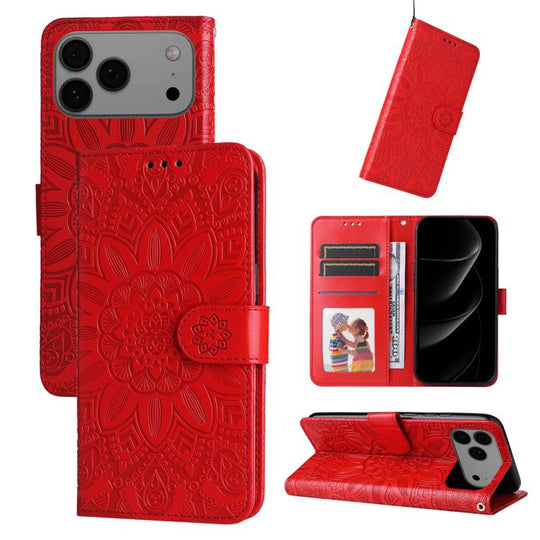 For iPhone 18 Pro Max / 17 Pro Max Embossed Sunflower Leather Phone Case(Red)