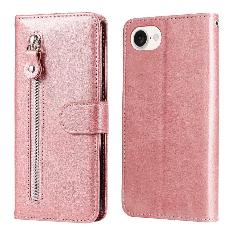 For iPhone 16e Fashion Calf Texture Zipper Leather Phone Case(Rose Gold) - iPhone 16e Cases by buy2fix | Online Shopping UK | buy2fix