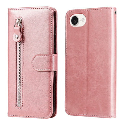 For iPhone 16e Fashion Calf Texture Zipper Leather Phone Case(Rose Gold) - iPhone 16e Cases by buy2fix | Online Shopping UK | buy2fix