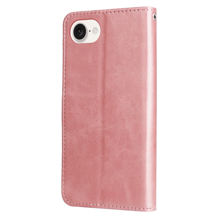For iPhone 16e Fashion Calf Texture Zipper Leather Phone Case(Rose Gold) - iPhone 16e Cases by buy2fix | Online Shopping UK | buy2fix