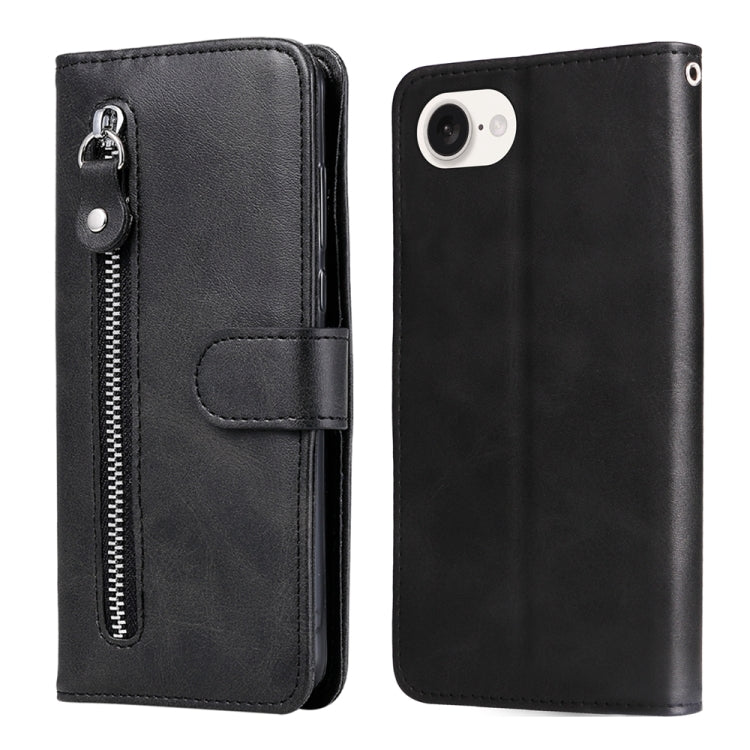 For iPhone 16e Fashion Calf Texture Zipper Leather Phone Case(Black) - iPhone 16e Cases by buy2fix | Online Shopping UK | buy2fix
