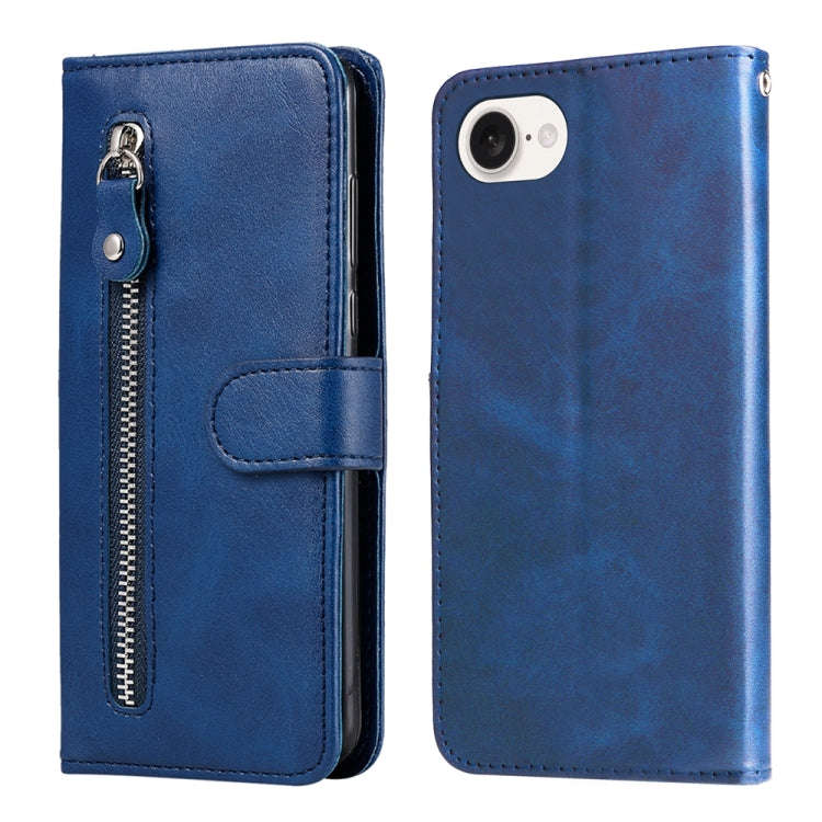 For iPhone 16e Fashion Calf Texture Zipper Leather Phone Case(Blue) - iPhone 16e Cases by buy2fix | Online Shopping UK | buy2fix